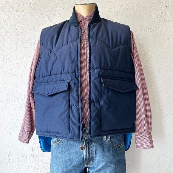 Vintage Miller Outerwear Insulated Vest Blue Western Yoke USA Made - Men's XL - Picture 8 of 16